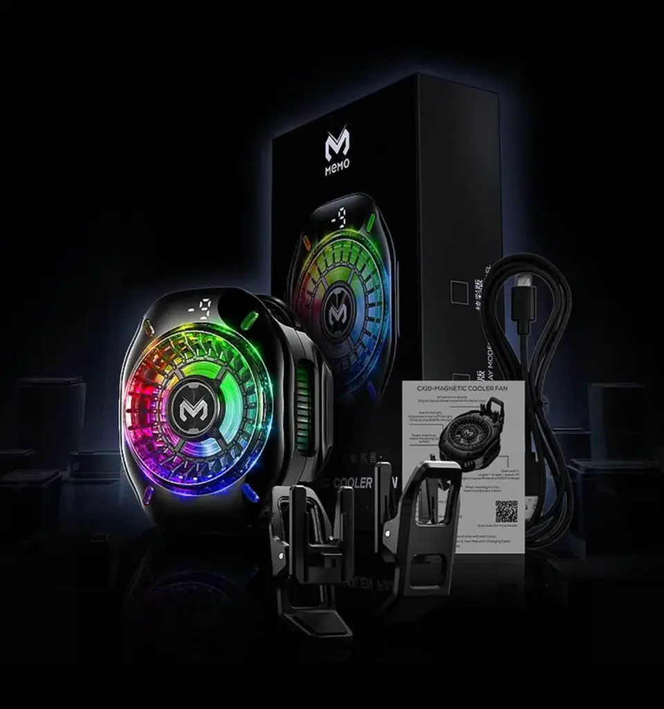 Memo CX10 RGB Pro Model With Digital Display Magnetic Mobile Cooling Fan.webp